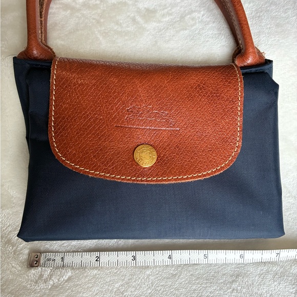 Longchamp Le Pliage Navy and Brown Foldable Top-Handle Tote